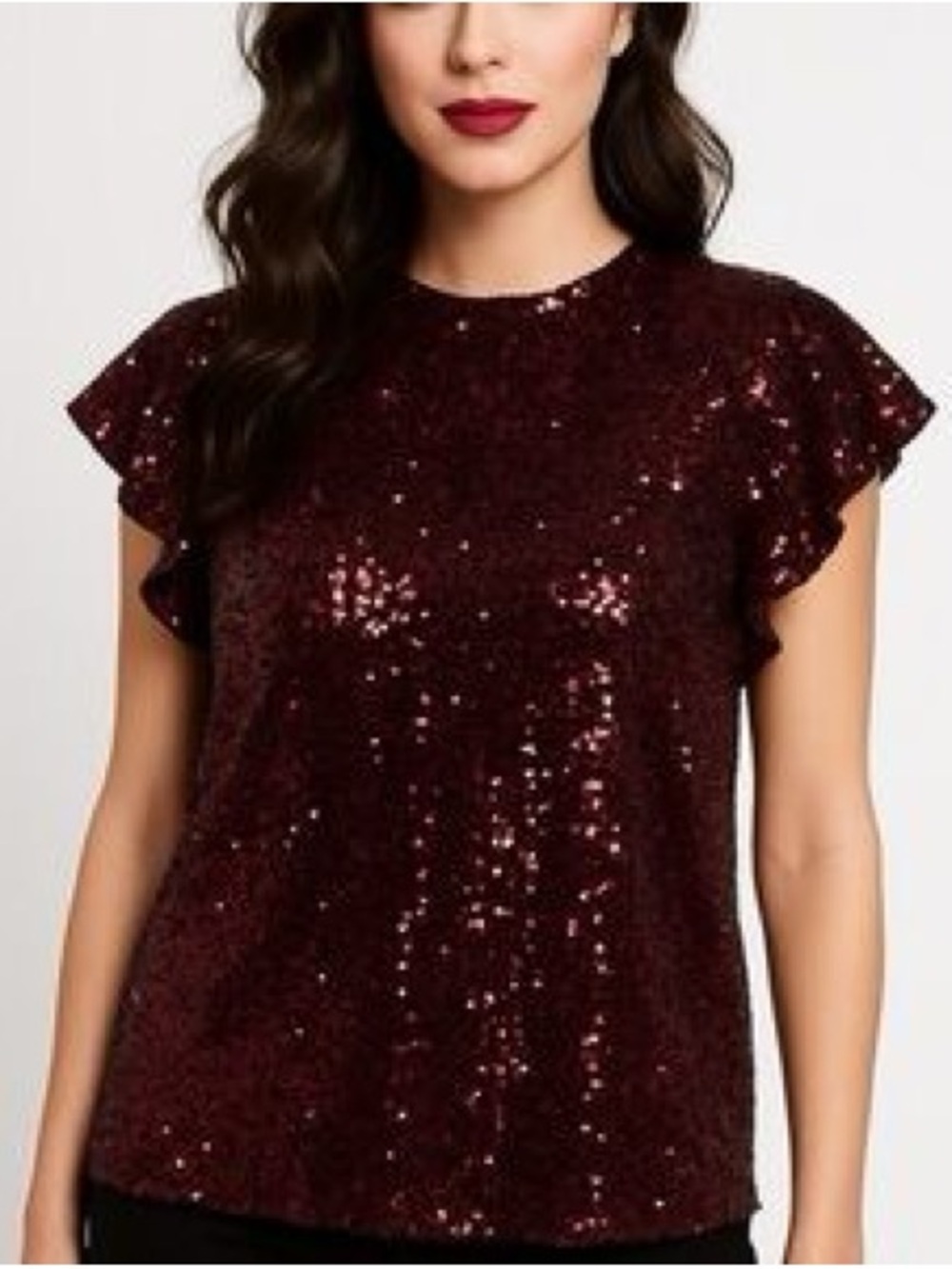 DR2 by Daniel Rainn maroon sequin formal ruffle sleeve tie back top darkacademia